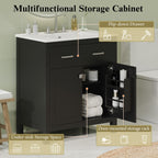 Bathroom Vanity With Ceramic Sink, Modern Single Bathroom Cabinet With 2 Doors And A Shelf, Soft Close Doors