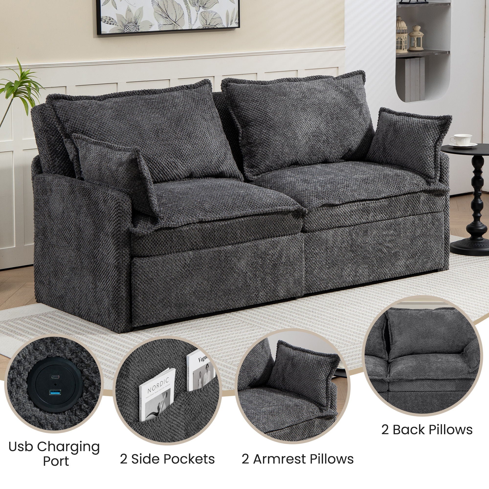 Pull Out Sofa Bed, Convertible Sleeper Sofa Couch, Side Storage, And USB / C - Type Charging Ports Chair