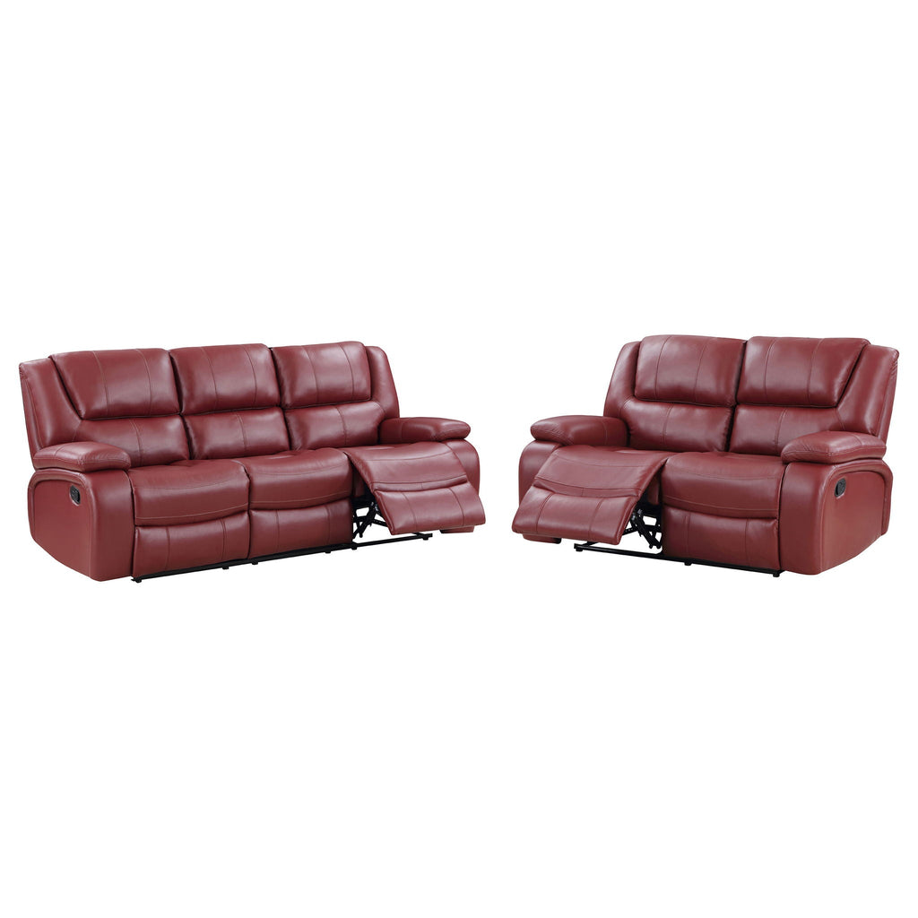 Camila 2-piece Upholstered Reclining Sofa Set Red