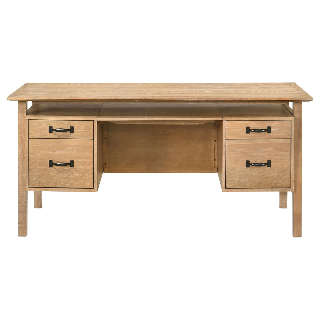 Goodson 64-inch 4-Drawer Double Pedestal Computer Desk Distressed Light Brown