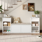 Entryway Storage Bench With Cushion, Drawers & Open Shelves