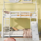 Georgiana - Twin Over Queen House Bunk Bed With Climbing Nets And Climbing Ramp