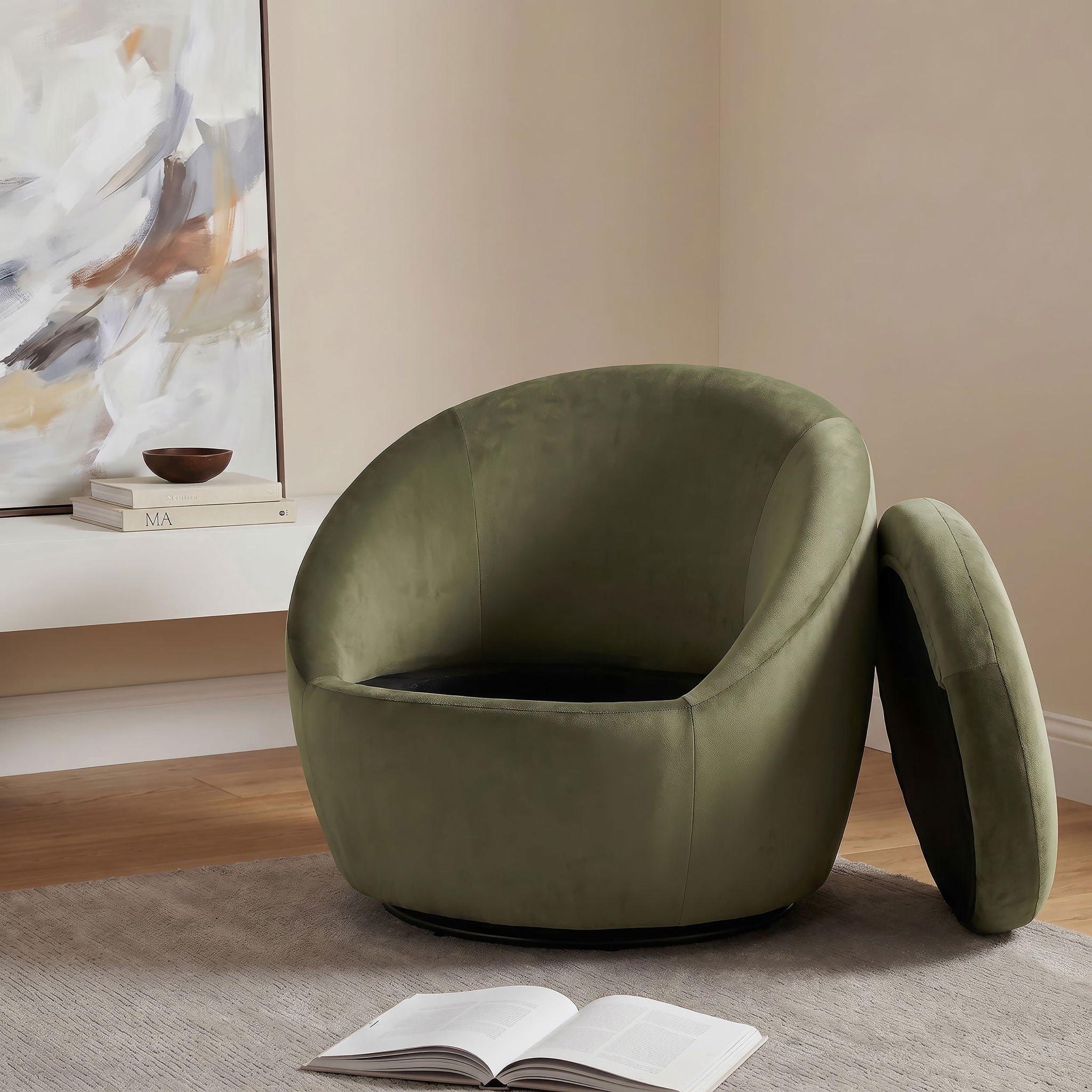 Myernick Velvet Upholstered Swivel Accent Chair Olive