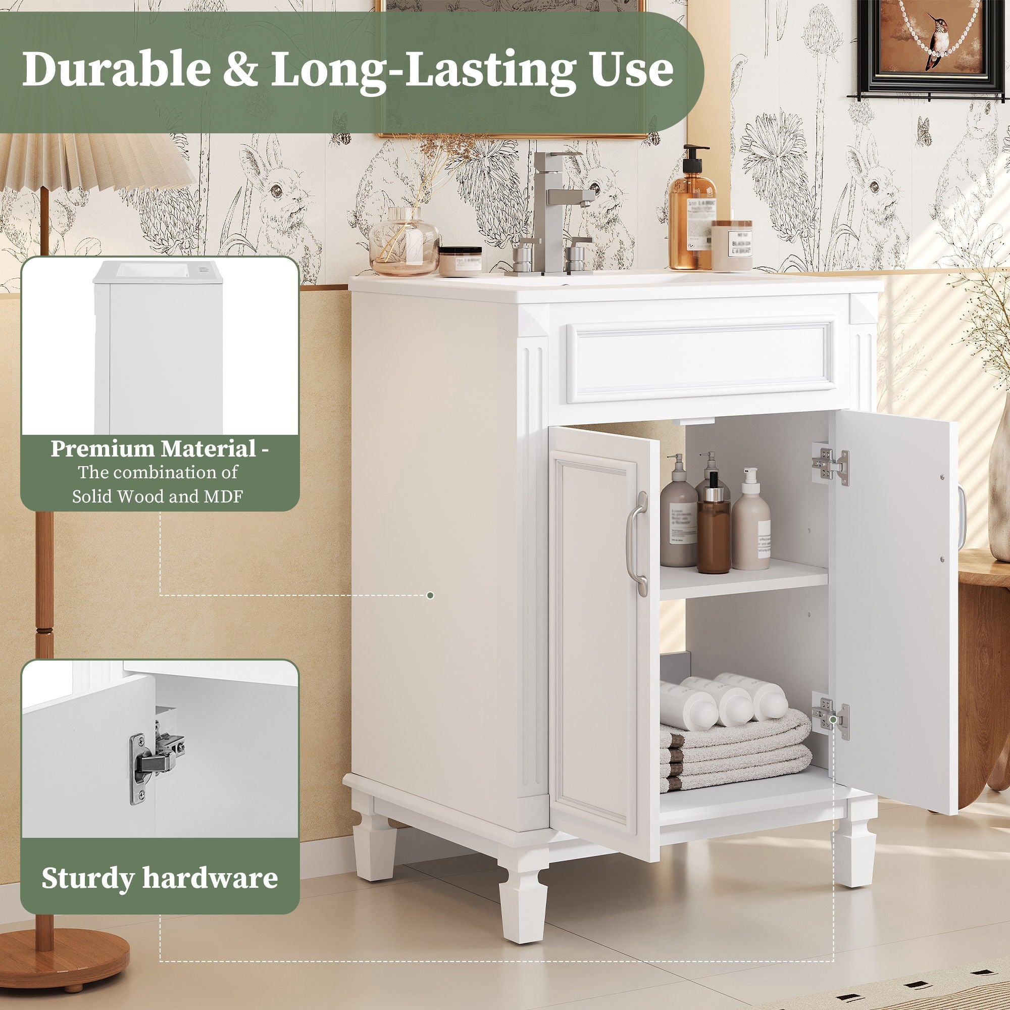 Bathroom Vanity With Top Sink, Cabinet With 2 Soft Closing Doors