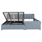 Upholstered Mother & Child Bed With Hydraulic Storage System, Drawer Box, Bedhead Storage Shelf And 2 Pairs Of Sockets & USB Ports
