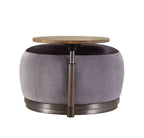 Decapree - Ottoman - Antique Slate Top Grain Leather & Gray Velvet