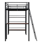Loft Metal Bed With 3 Layers Of Shelves And Desk, Stylish Metal Frame Bed With board