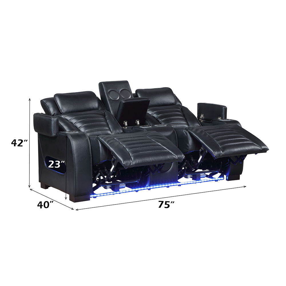 Ephron - Power Motion Loveseat With Console, Power Headrests, LED & Speakers - Black