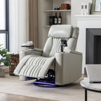 270° Power Swivel Recliner Home Theater Chair With Hidden Arm Storage, LED Light, Cup Holder, And Tray Table