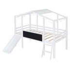 Loft House Bed With Ladder And Slide, With board And Light Strip On The Roof