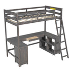 Loft Bed With U-Shaped Desk, Drawers, And Storage Shelves