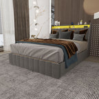 Bed With LED Lights, 4 Drawers, Winged Headboard Upholstered