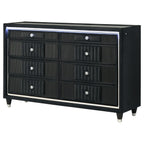 Ravenne 8-drawer Velvet Upholstered LED Dresser Cabinet Black