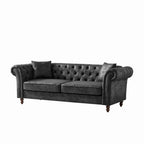 Chesterfield 3 And 3 Seater Sofa Set High Tech Fabric Roll Armrest Upholstered Couch