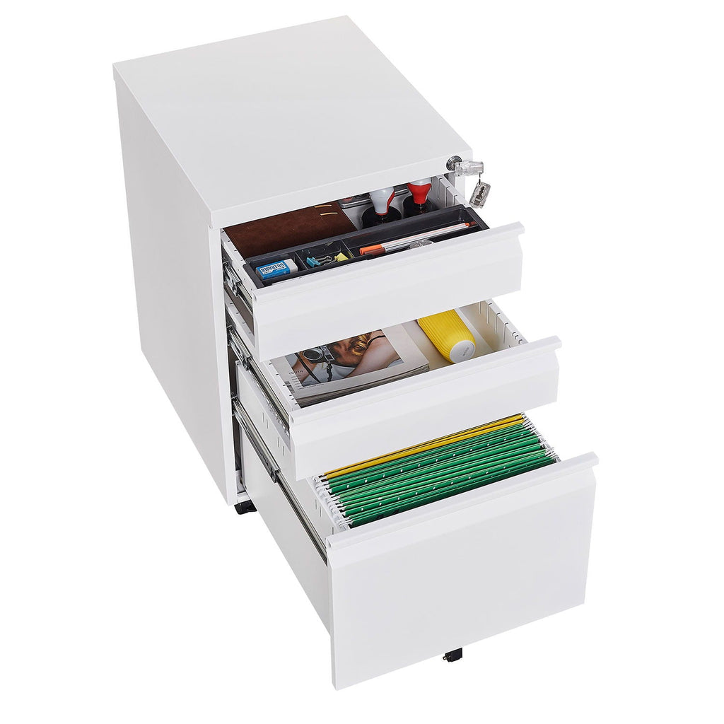 Contemporary 3 Drawer Mobile Filing Cabinet With Lock, Metal Office Storage For Legal / Letter Size