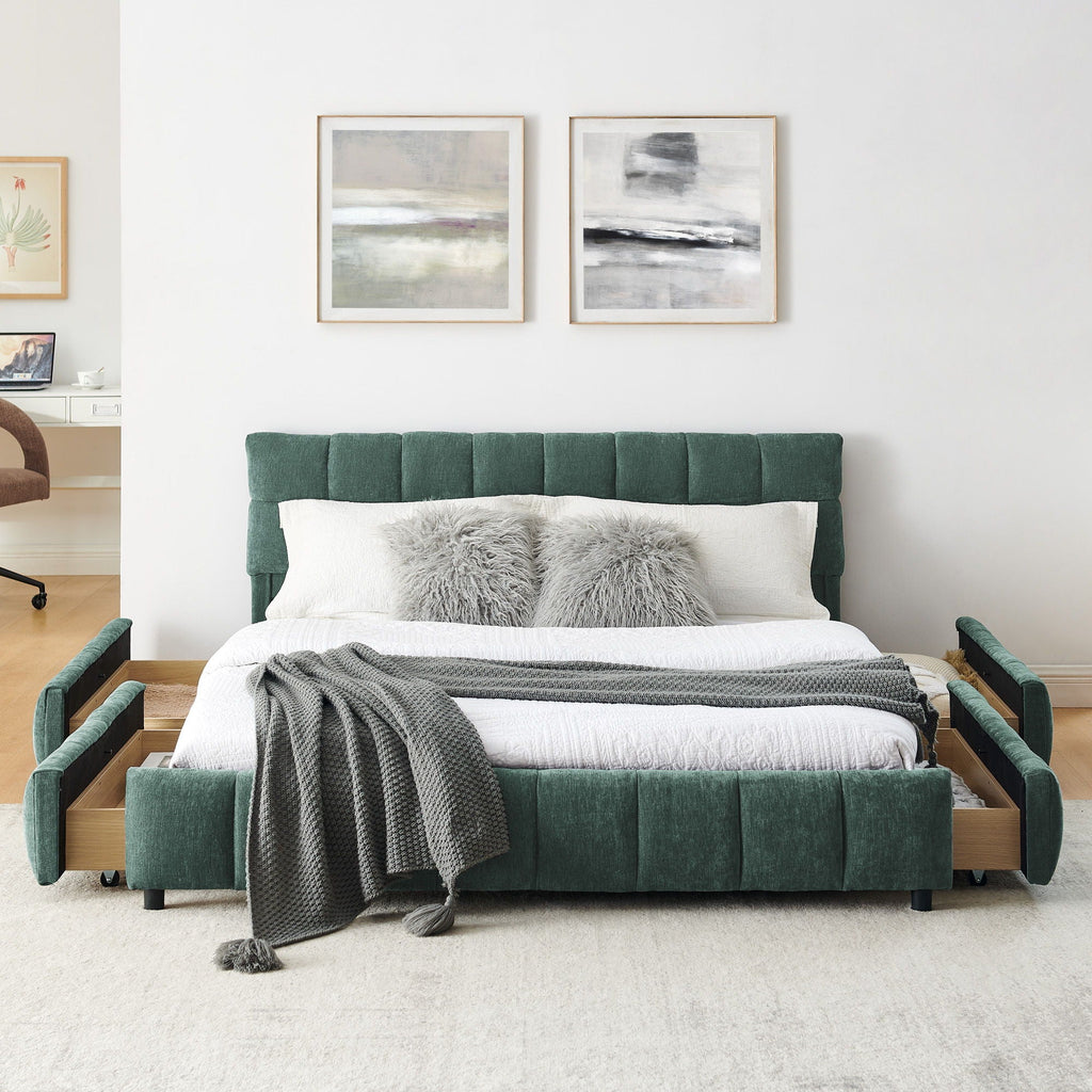 Modern Platform Bed Frame With Thick Fabric