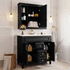 Bathroom Vanity With Top Sink, Mirror Cabinet, 2 Soft Closing Doors & 2 Drawers