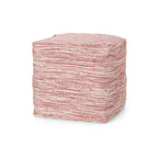 Enigma - Yarn And Cotton Square Pouf Ottoman With Polystyrene Beads - Red / White