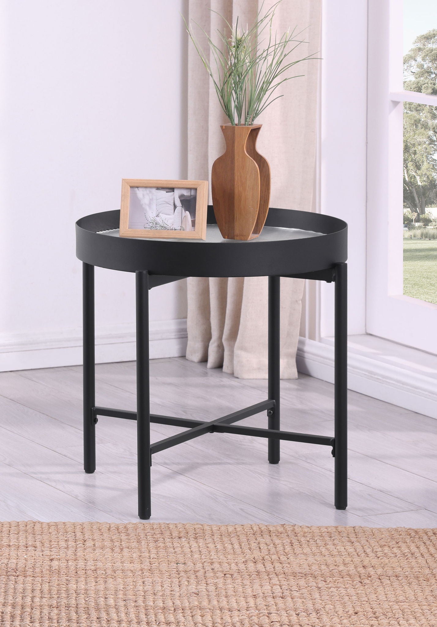 Ozella Round End Side Table with Recessed Top Sandy Black