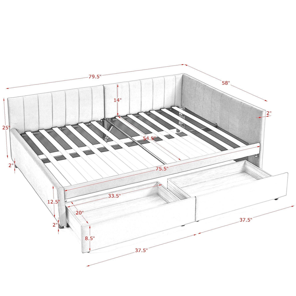 Upholstered Tufted Daybed Frame With Storage Drawers