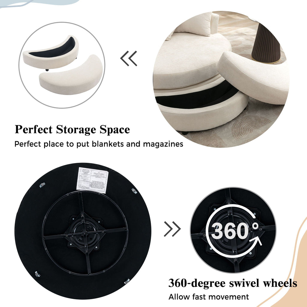 360° Swivel Accent Barrel Chair With Storage Ottoman & 4 Pillows, Modern Leisure Chair Round Accent For Living Room