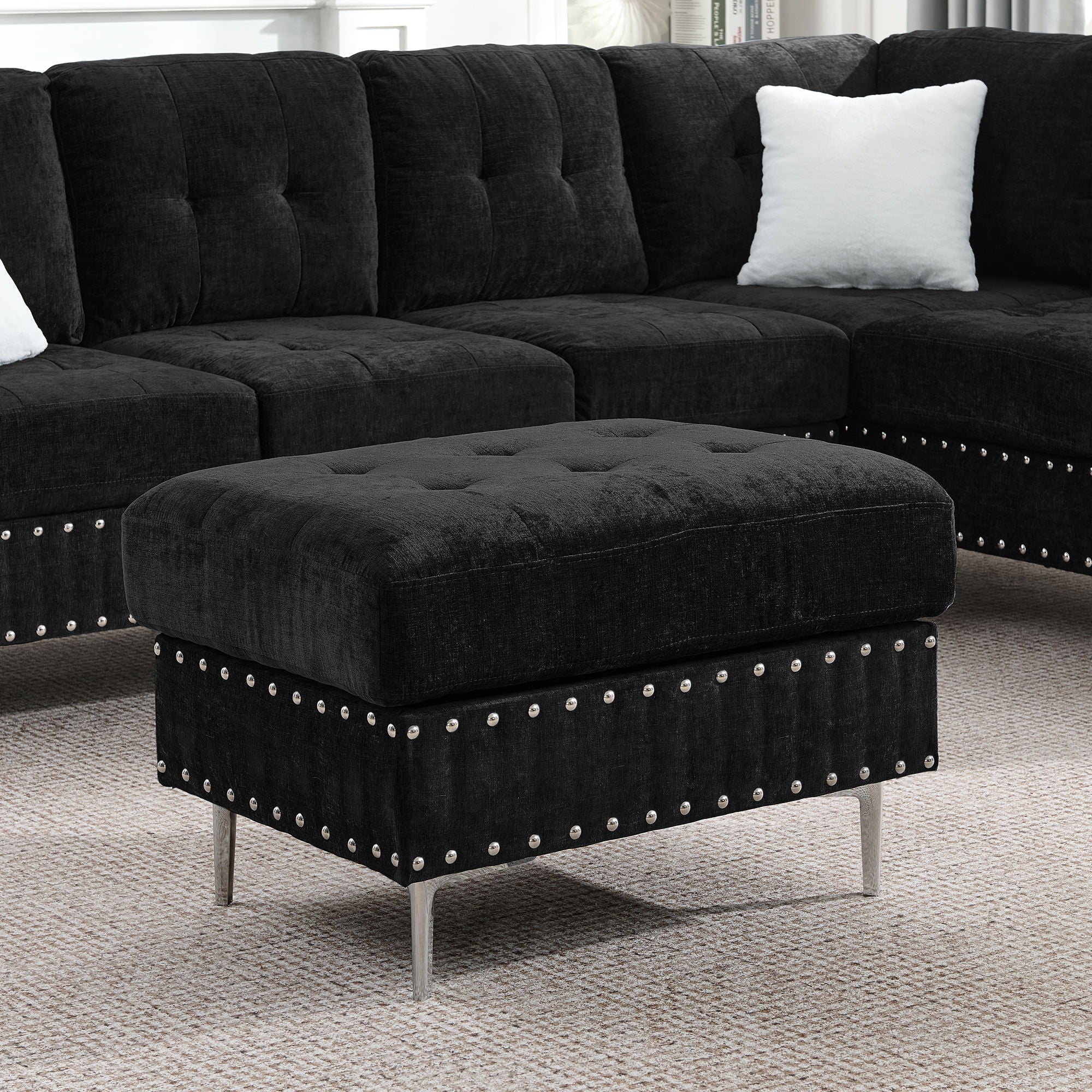 L-Shaped Sectional Sofa With Chaise And Storage Ottoman, Includes 2 Pillows