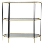 3 Tier Metal Console Table, Mirrored Shelf - Golden Black
