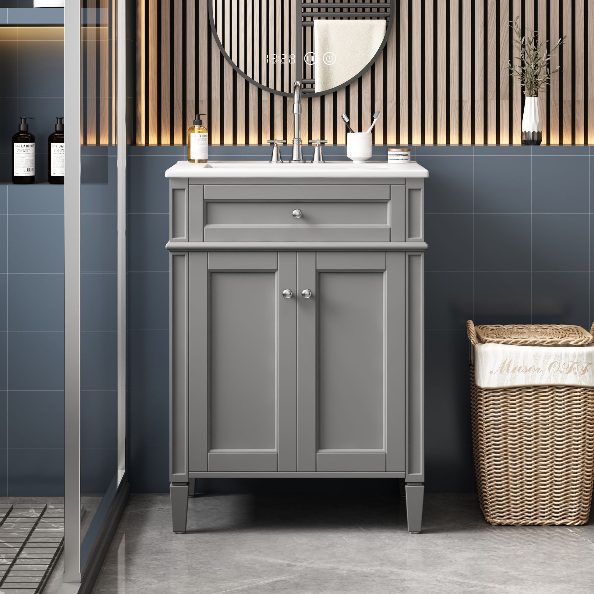 Bathroom Vanity With 2 Doors And Tip Out Drawer, Soft Closing Hinges