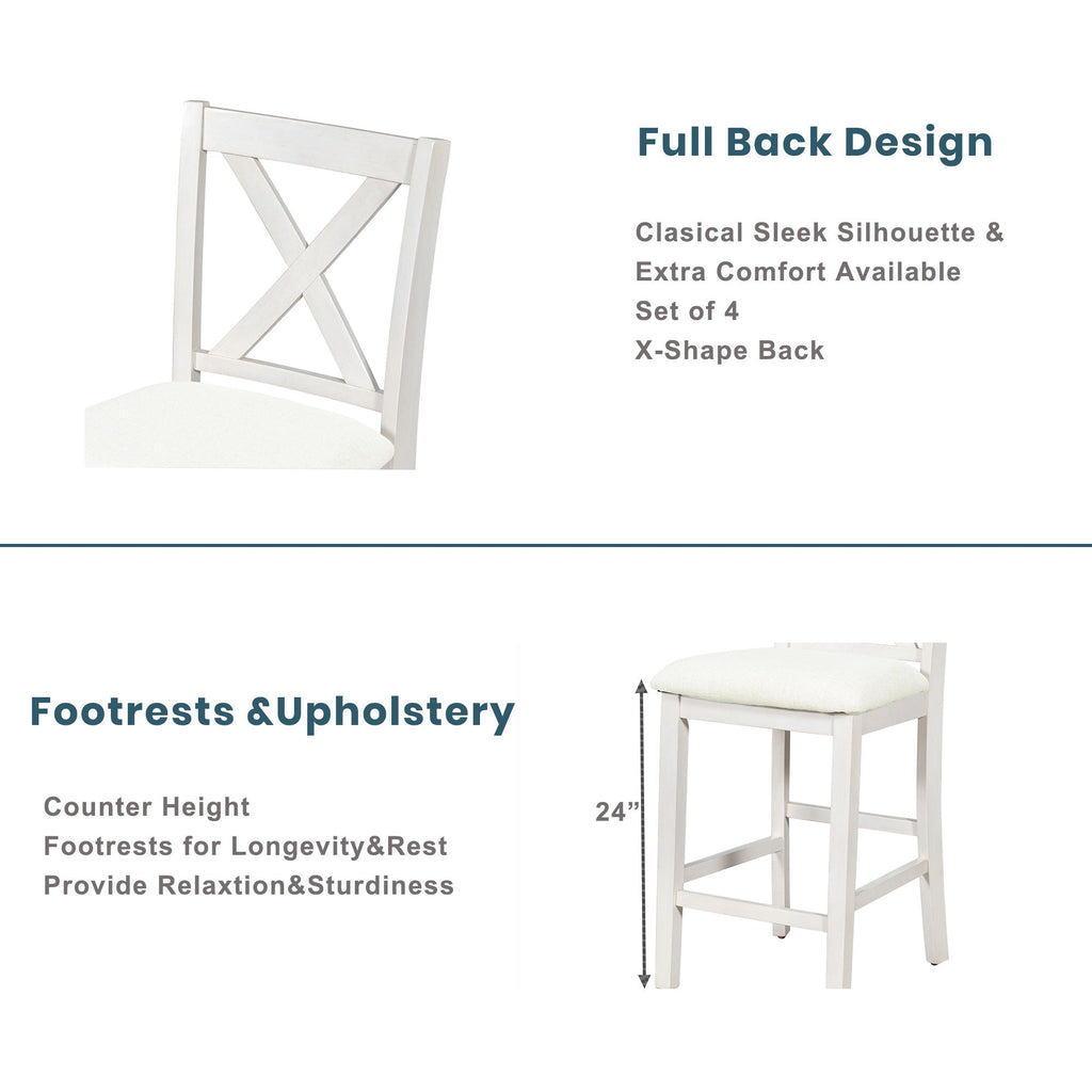 5 Pieces Counter Height Rustic Farmhouse Dining Room Wooden Bar Table Set With 2 Stools And 2 Chairs
