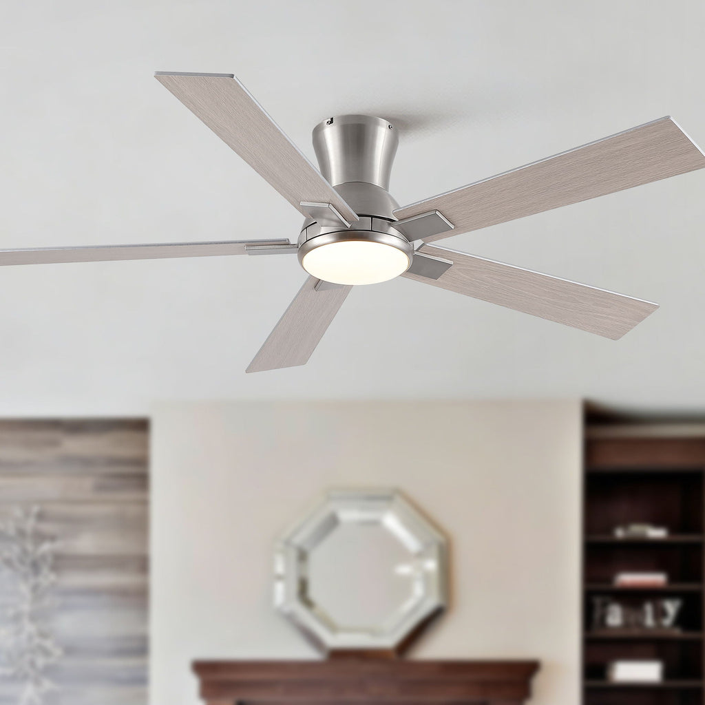 Low Profile Flush Mount Intergrated LED Ceiling Fan With Light And Reversible Quiet Motor