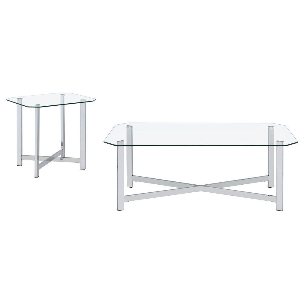 Cronin 2-piece Tempered Glass Top Coffee Table Set Chrome