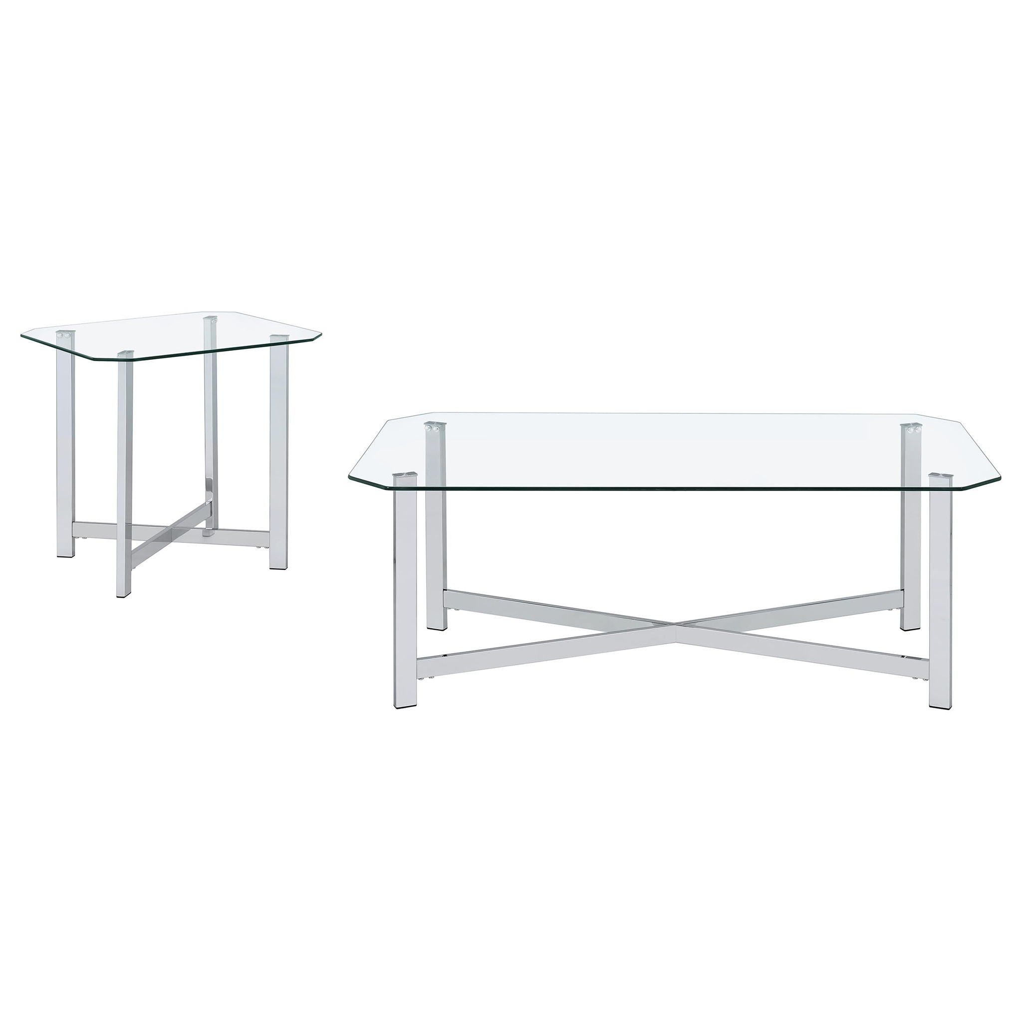 Cronin 2-piece Tempered Glass Top Coffee Table Set Chrome