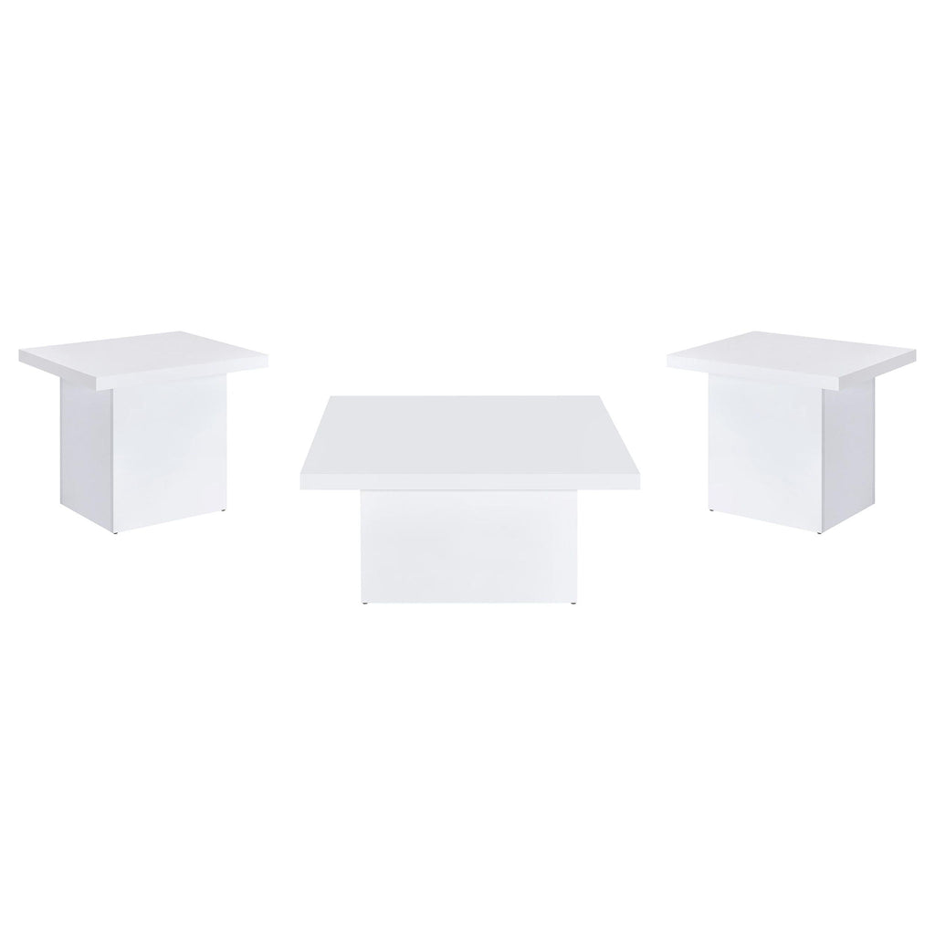 Devar 3-piece Square Coffee End Table Set White High Gloss