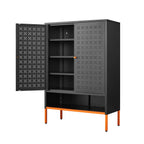 Grid Double Door Shoe Cabinet With Adjustable Compartments And Moisture-Proof Design In Metal