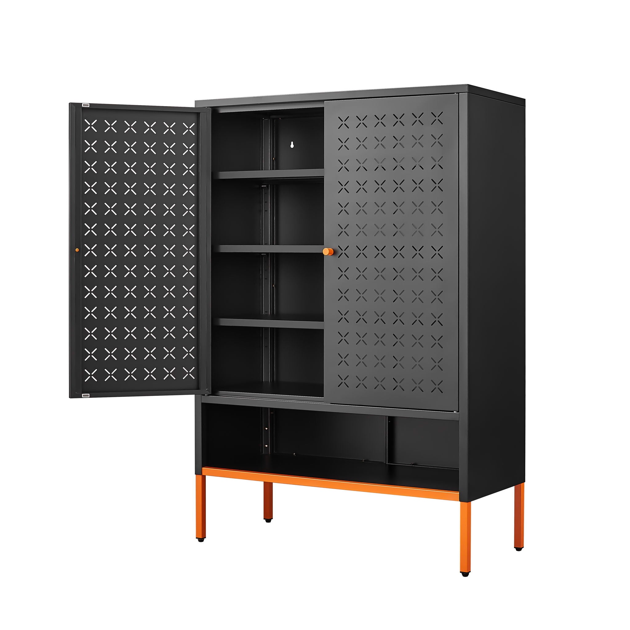 Grid Double Door Shoe Cabinet With Adjustable Compartments And Moisture-Proof Design In Metal