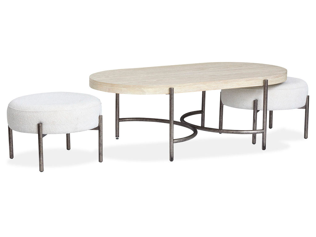 Jennings - Oval Cocktail Table With Two Ottomans - Edgecomb Gray And Weathered Antique Nickel