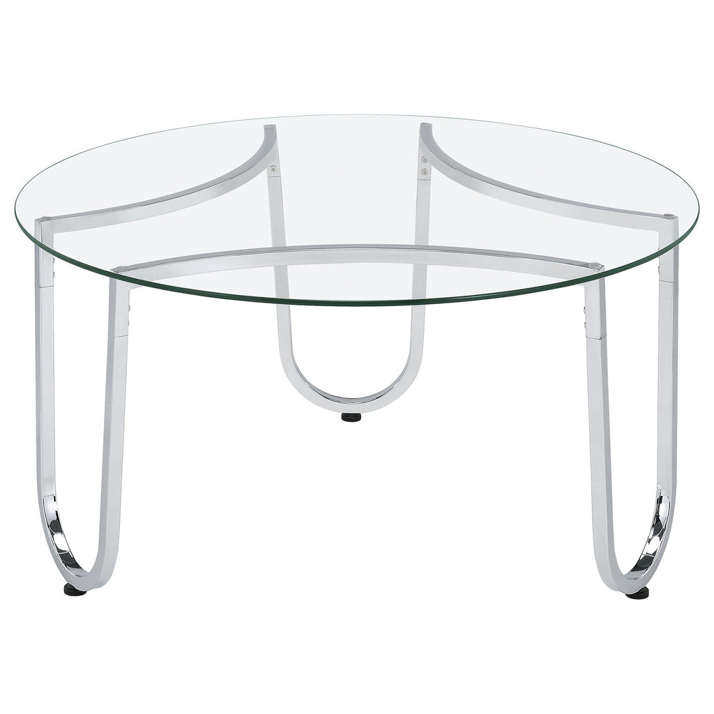 Beller Round Tempered Glass Top Cocktail Coffee Table Chrome