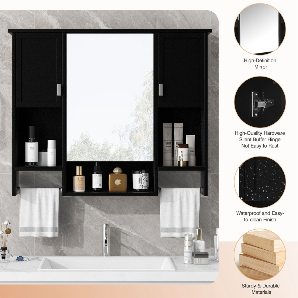 Wall Mounted Bathroom Storage Cabinet With Mirror, Medicine Cabinet With Towel Bar