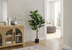 47" Tall, Artificial Plant, Fiddle Tree, Indoor, Fake, Floor, Greenery, Potted, Real Touch, Decorative - Green / Black