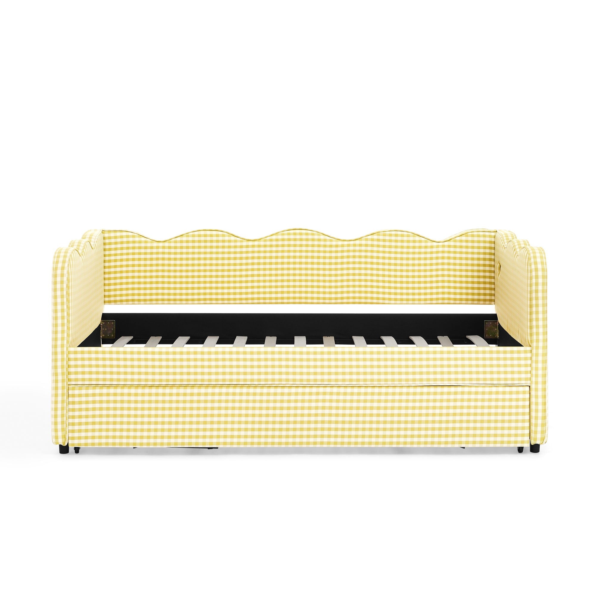 Gingham Daybed With USB Charging Port, Wave-Shaped Design