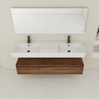 Contemporary Wall Mounted Bathroom Vanity With Dual Resin Sink And Soft Close Drawer