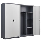 Wardrobe With Hanging Rod And Compartments, Lockable Closet With Locks & Keys For Bedroom - Gray