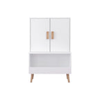 Toy Storage Cabinet With Doors And Open Shelf, Toddler Bookshelf For Playroom - White