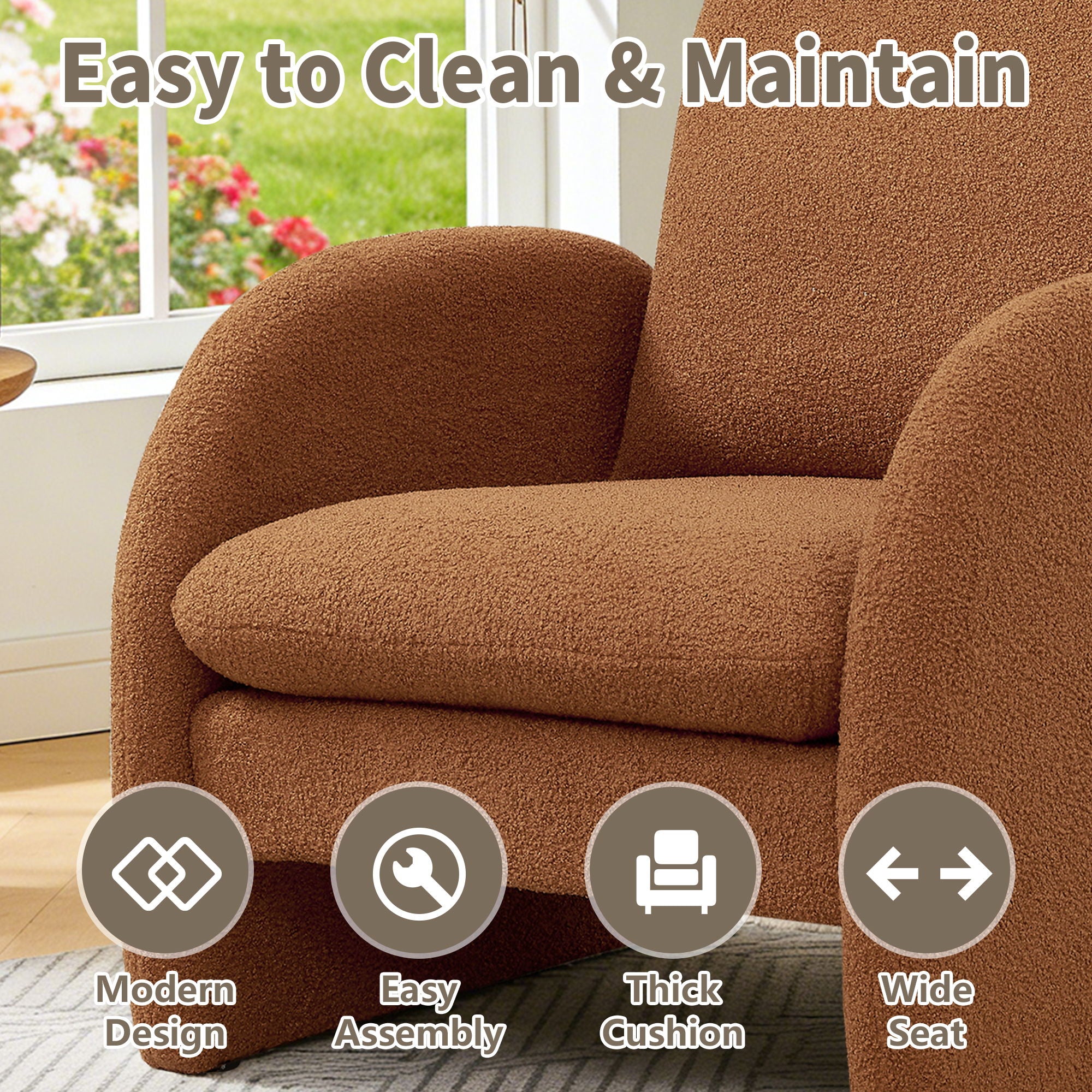 Modern Sherpa Upholstered Accent Chair, Comfortable Living Room Armchair, Lounge Chair For Bedroom, And Office