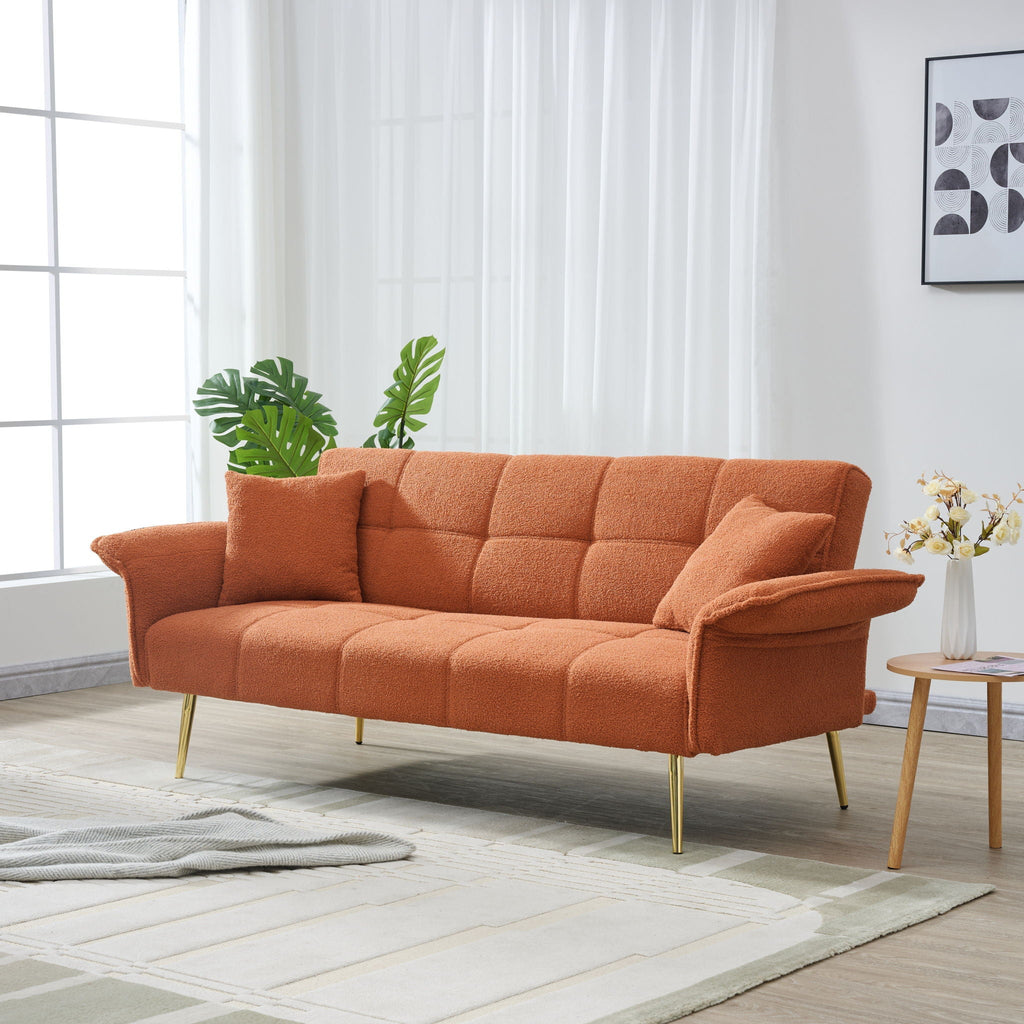 Convertible Double Futon Sofa Bed With Folding Armrests For Living Rooms