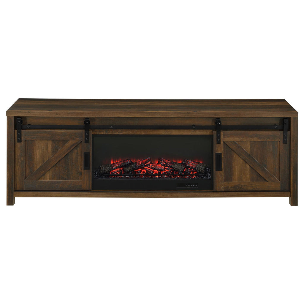 Enfield 71-inch TV Stand Fireplace Media Console Dark Pine