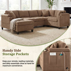 U Shaped Sectional Sofa, Corner Living Room Couch With Built In Cup Holders, Storage, USB Ports