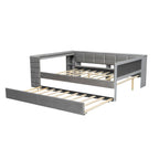 Upholstered Platform Bed With Storage Shelves, Desk, Charging Station And Trundle
