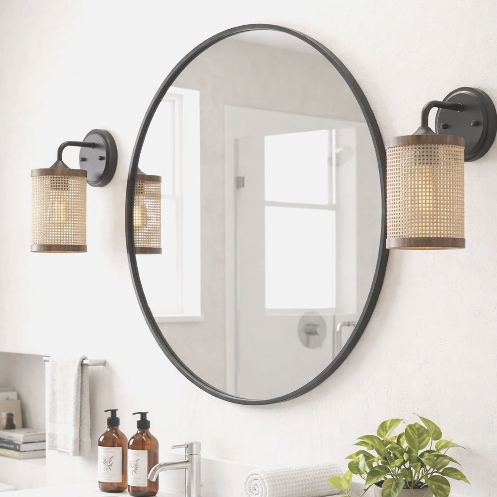 Reef - Single Lights Wall Sconce With Natural Shade Rustic Wicker Wall Light - Black / Rattan