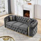 Button Tufted Couch With 2 Pillows, 3 Seater Luxury Chesterfield Sofa